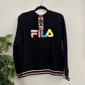 Fila Black Sweatshirt with Colorful Logo Sz M cozy retro style